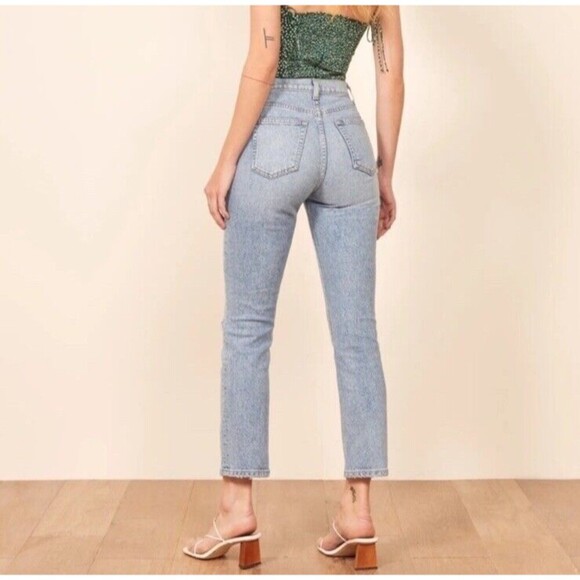 Reformation Liza High Rise Straight Cropped Jeans Montego Destroyed Size 28 - Picture 3 of 10